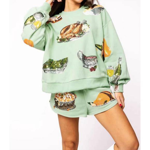 QUEEN OF SPARKLES Tops - NEW QUEEN OF SPARKLES queen of turkey sweatshirt in mint